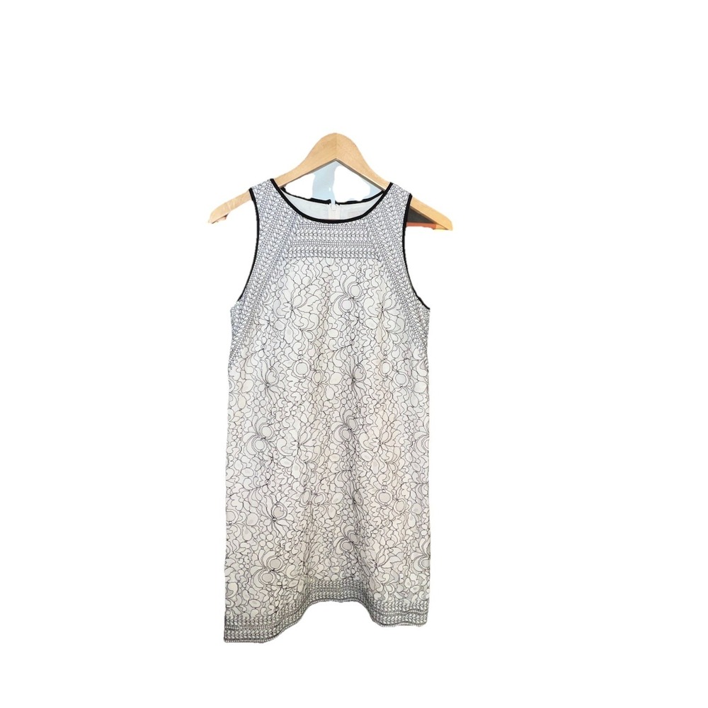 LOFT‎ White Black Lace Overlay Sleeveless Shift Dress Women's Size 0 EUC